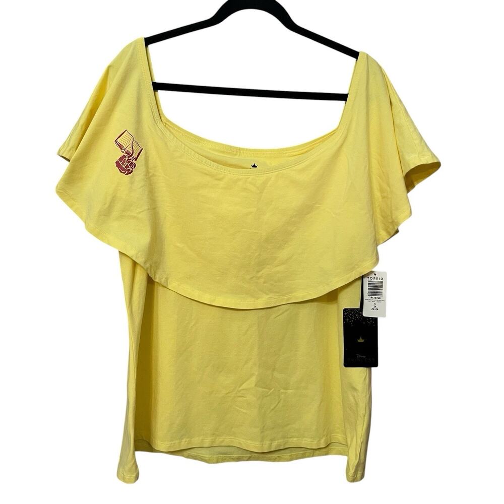 Torrid Disney Princess Belle Tshirt 3X Ruffle Neckline Short Sleeve Yellow